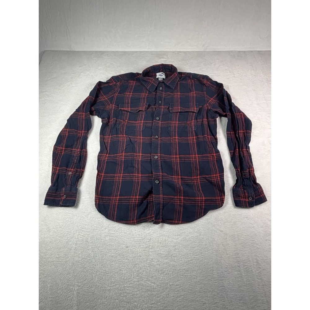 Old Navy Mens Plaid Flannel Button Down Shirt Red Blue Regular Fit Size Medium